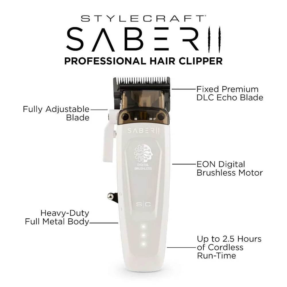 Stylecraft Saber II Cordless Metal Clipper LE (White)