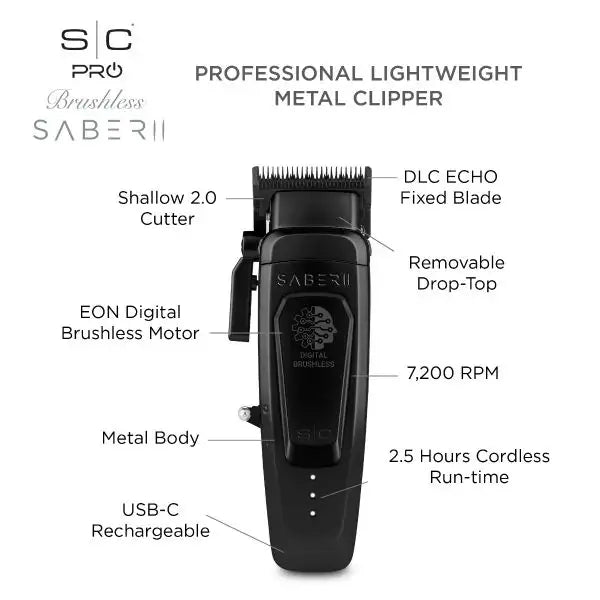 Stylecraft Saber 2 Clipper- Professional Cordless Modular Hair Clipper in Black & Gold