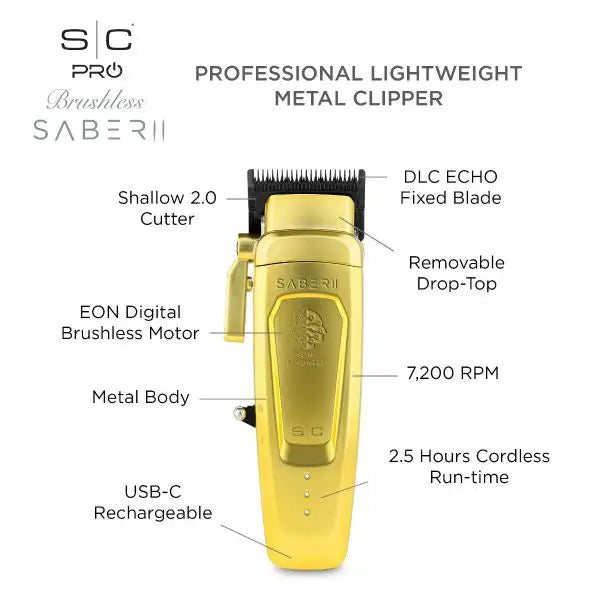 Stylecraft Saber 2 Clipper- Professional Cordless Modular Hair Clipper in Black & Gold