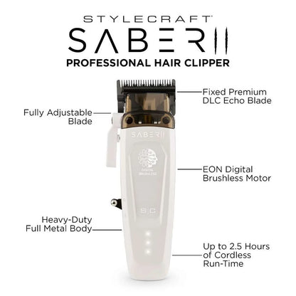 Stylecraft Saber II Cordless Metal Clipper LE (White)