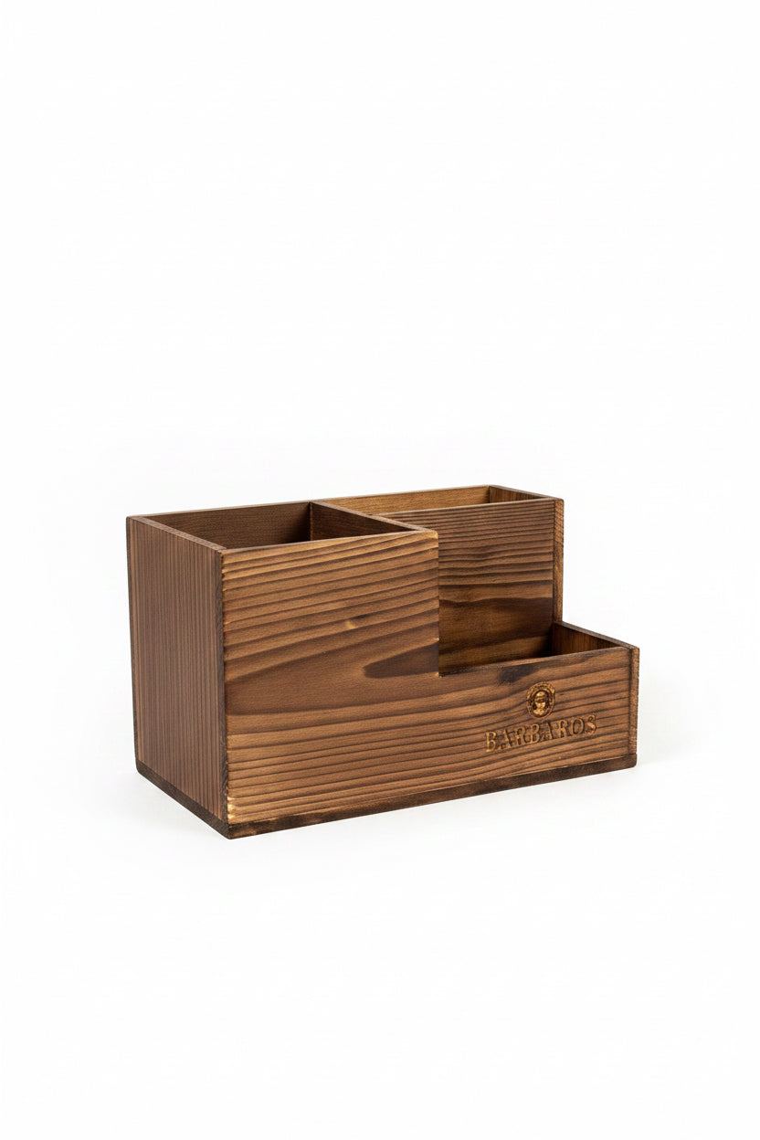 Barbaros NYC Wooden Barber/Hairstylist Desktop Organizer Box