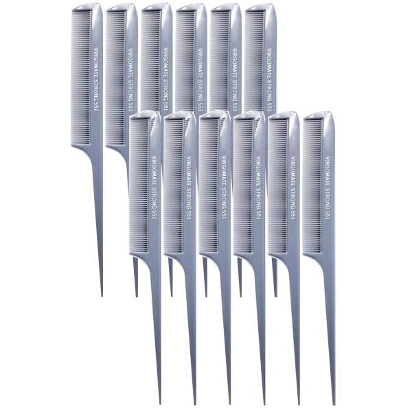 Krest Virgomate #551 Extra-Fine Tooth Rattail Combs (One Dozen / Silver)