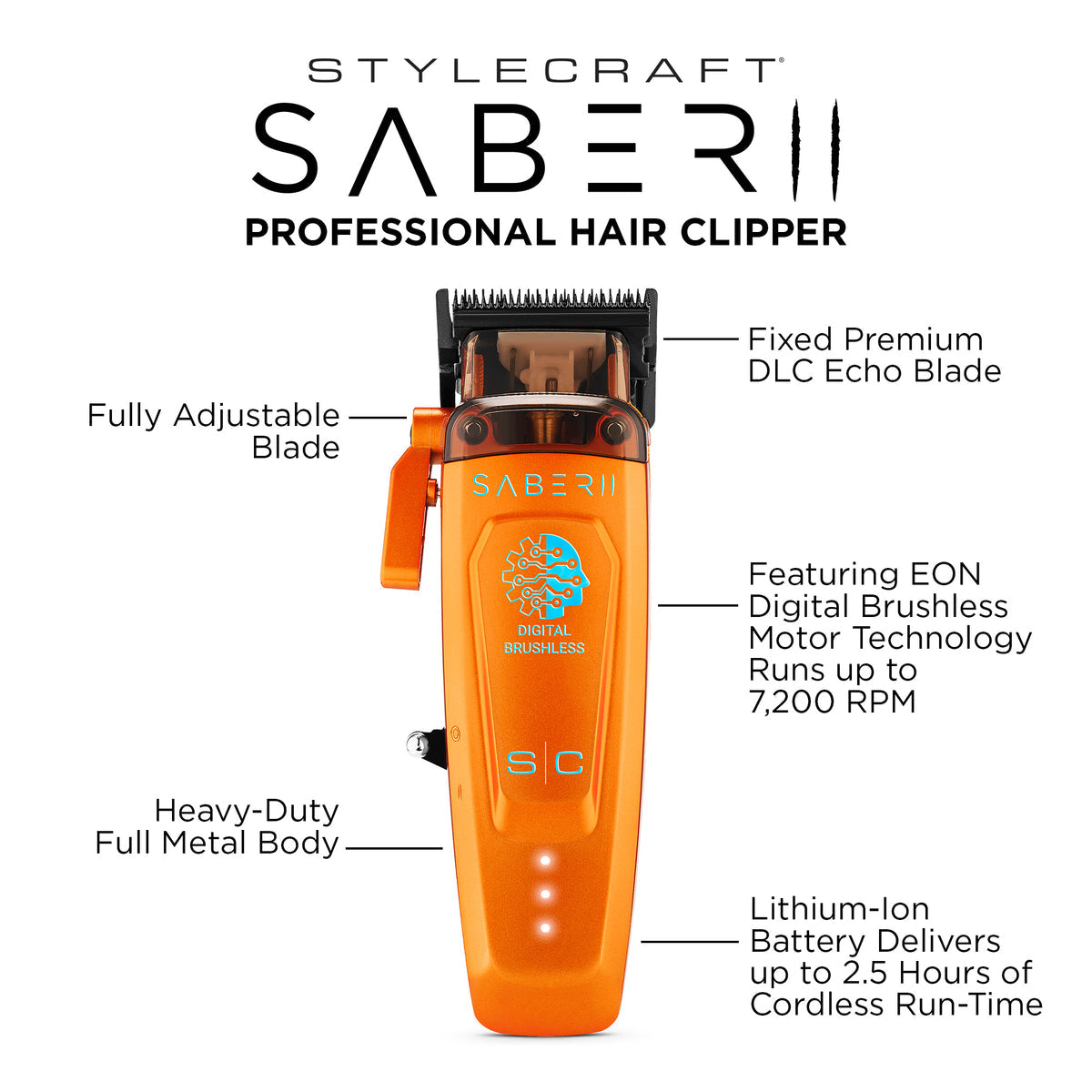 StyleCraft Saber II Cordless Digital Brushless Motor Clipper