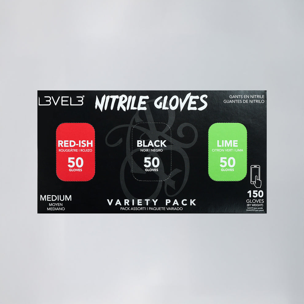 Level3 L3 Nitrile Gloves Variety Pack (Red-ish/Black/Lime)