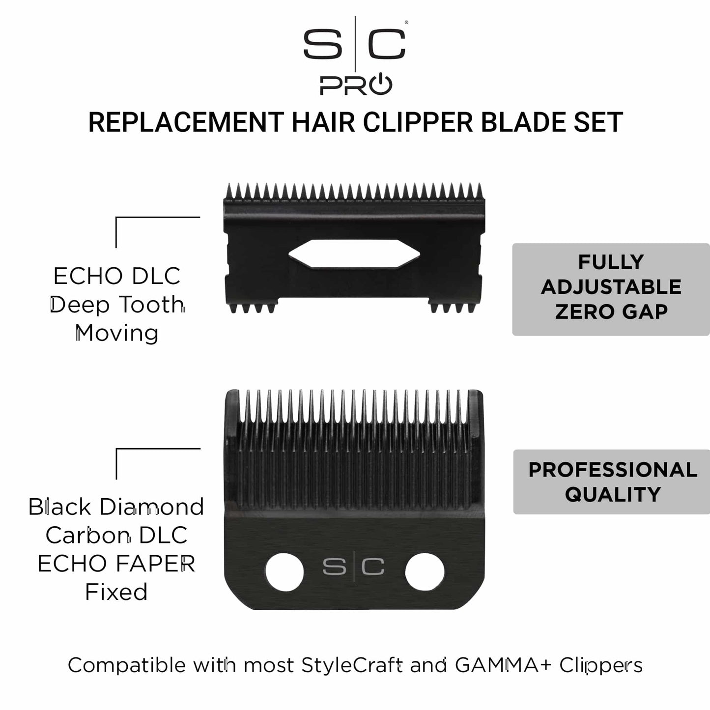 Echo Black DLC Clipper Blade and Slim Deep Tooth Cutter SC545BL